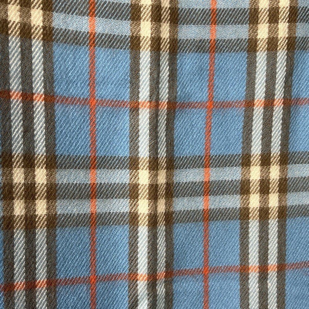 Hand Tailored 100% Cashmere Fringe Scarf Tartan Blue/ Brown / Orange Germany VTG - Picture 5 of 8